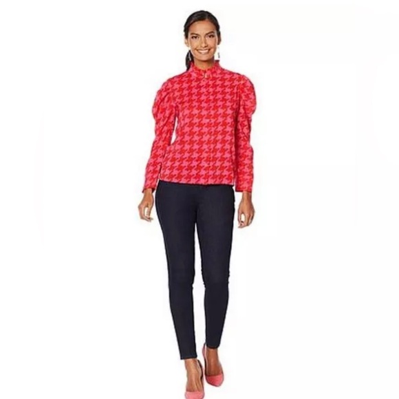 G by GIULIANA ~ Pink & Orange Houndstooth Top ~ Perfect Statement Piece ~ Size 4 - Picture 3 of 7